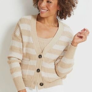 Evereve Women's Kiki Cardi Set Oatmeal Striped Cardigan Set